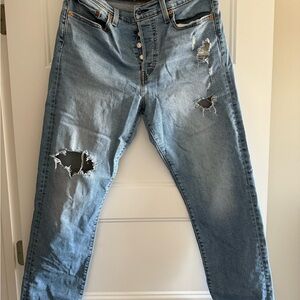 Levi's Blue Straight Leg women’s Jeans with Distressed Details